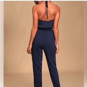 LULU’sS Learning to Fly Navy Halter Jumpsuit